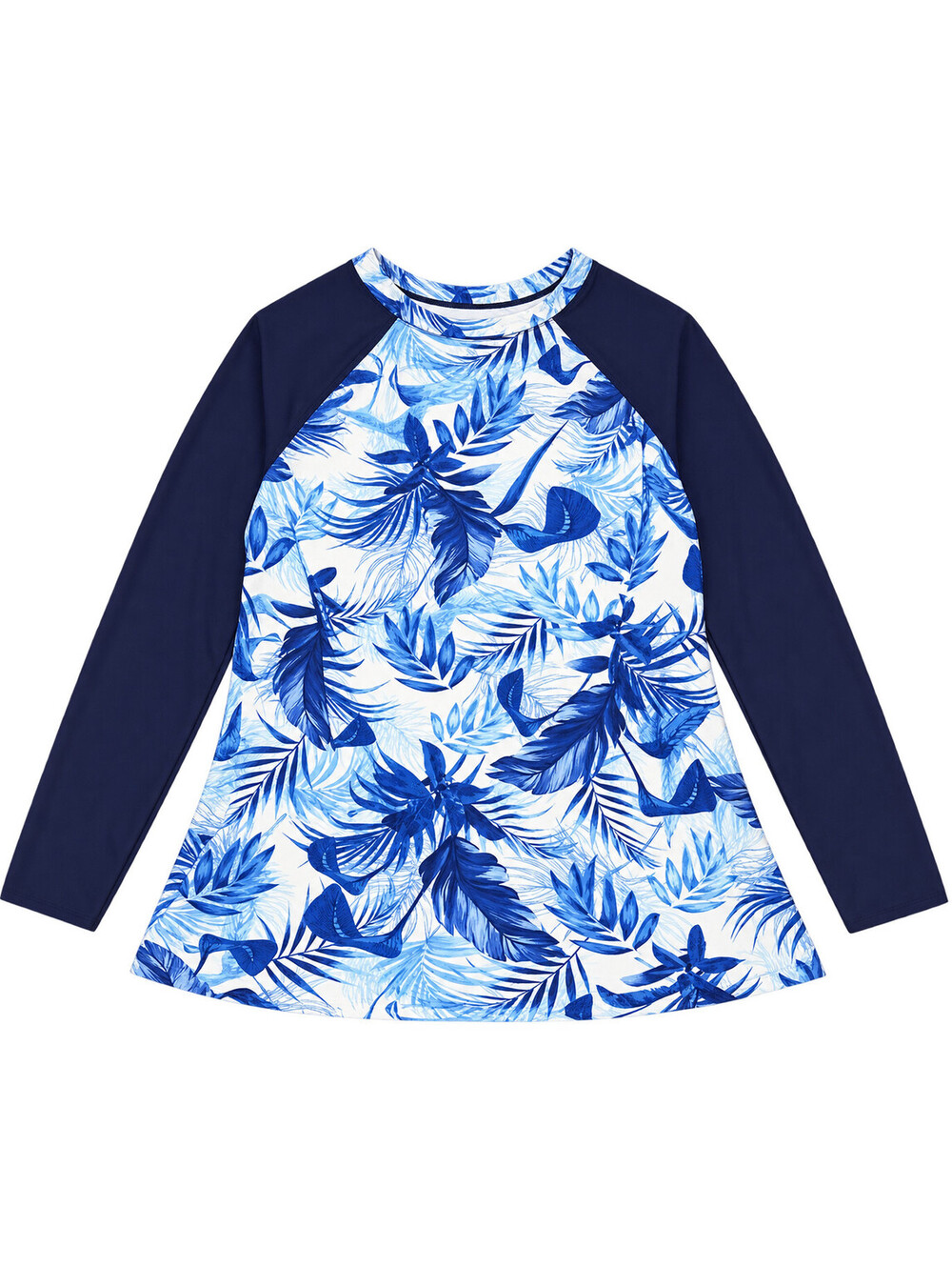 DACI Women’s XL Long Sleeve Rash Guard Swim Top Built In Bra Blue Tropical